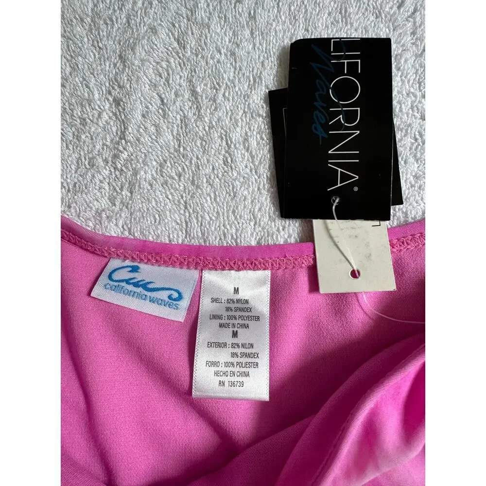NWT California Waves tie-dyed pink and white high waisted cheeky ruffled bottom